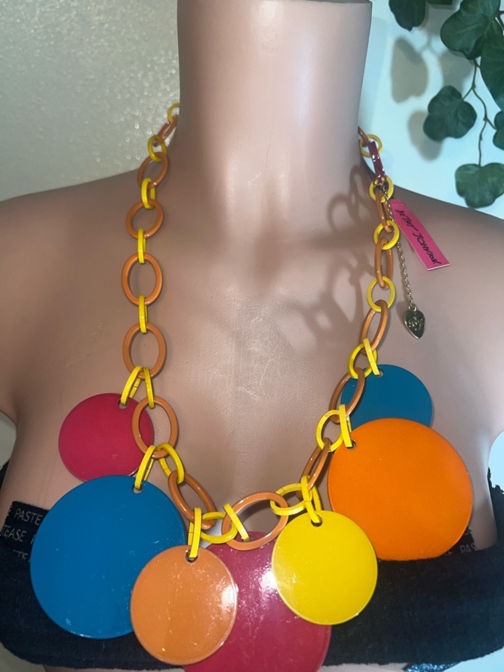 Betsey Johnson Bright Multicolor Disc Necklace - Yellow, Orange, Blue, Pink